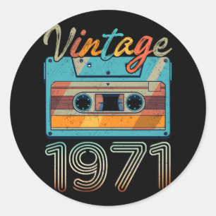 Vintage 1971 Cassette Tape Retro 52nd Birthday 52 Classic Round Sticker