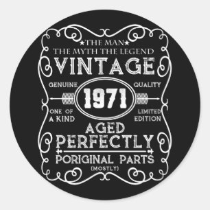 Vintage 1971 Man Myth Legend 50th Birthday Classic Round Sticker