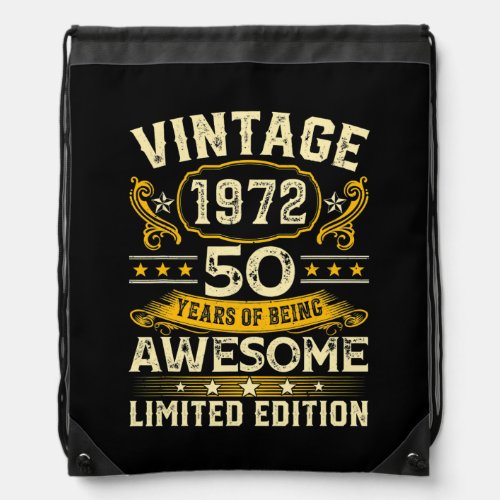 Vintage 1972 50th Birthday Decorations Men Women Drawstring Bag