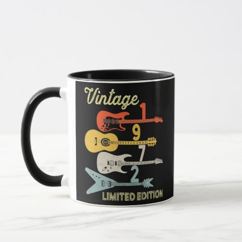 Vintage 1972 Birthday gifts Guitar lovers 50th Mug