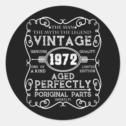 Vintage 1972 Man Myth Legend 49th Birthday Classic Round Sticker