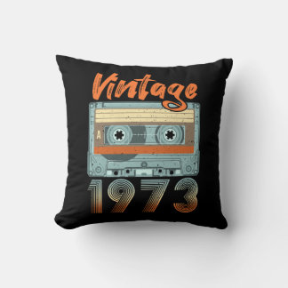 Vintage 1973 50th birthday cassette tape for men w throw pillow
