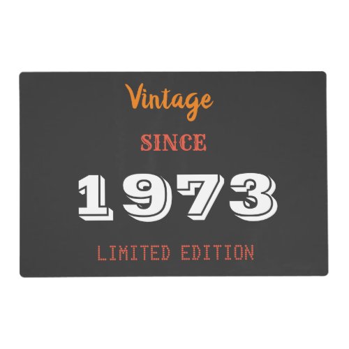 Vintage 1973 year limited edition 50th Birthday  Placemat