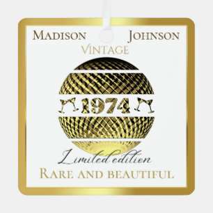 Vintage 1974 50th birthday gold metal ornament