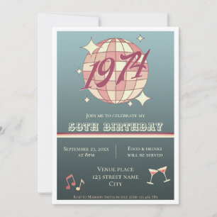 Vintage 1974 50th birthday retro dark blue invitation