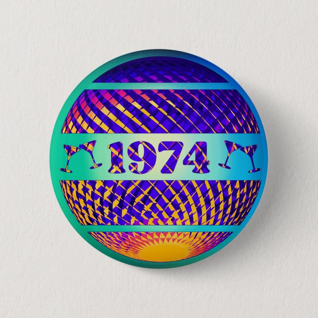 Vintage 1974 52nd birthday gift button (Front)