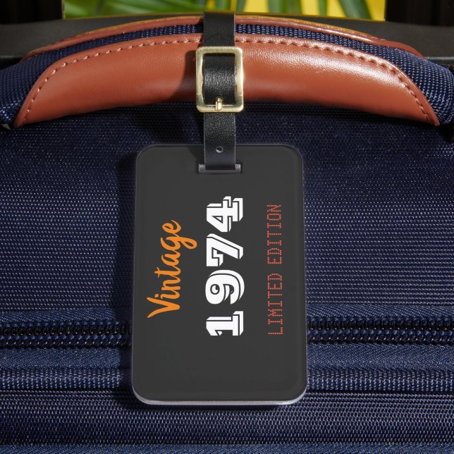 Vintage 1974 52nd Birthday Limited Edition Luggage Tag (Front Insitu 2)