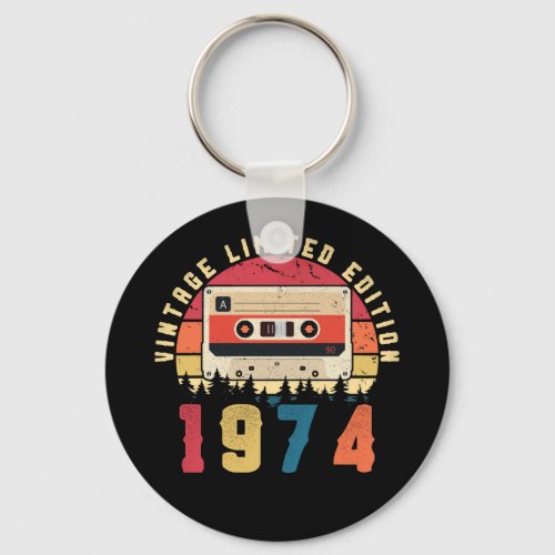 Vintage 1974 Birthday Cassette Tape Keychain