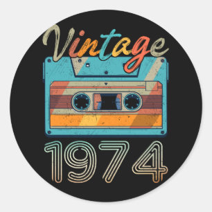 Vintage 1974 Cassette Tape Retro 49th Birthday 49 Classic Round Sticker