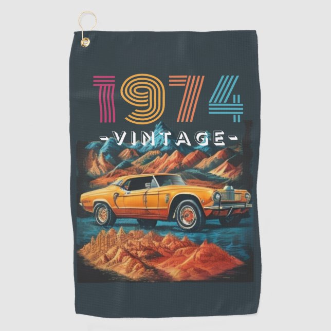 Vintage 1974 cool car golf towel (Front)