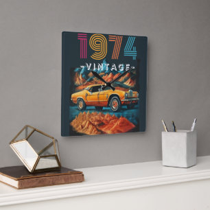 Vintage 1974 cool car square wall clock