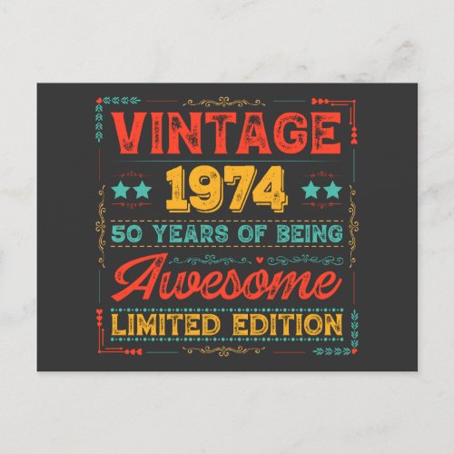  Vintage 1974 Made in 1974 50th Birthday 50 Years  Holiday Postcard