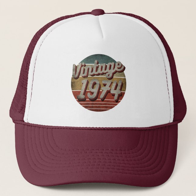 VINTAGE 1974 MEN WOMEN BIRTHDAY GIFT TRUCKER HAT (Front)