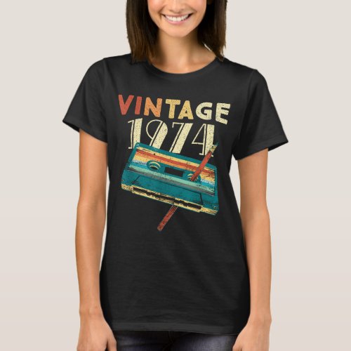 Vintage 1974 Music Cassette 49th Birthday Gifts 49 T_Shirt