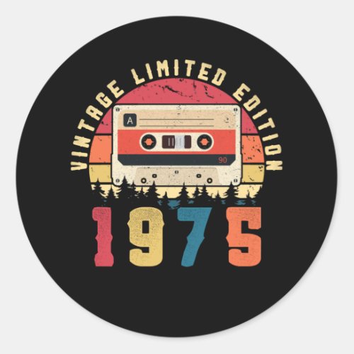 Vintage 1975 Birthday Cassette Tape Classic Round Sticker