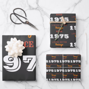 Vintage 1975 Limited Edition 50th Birthday Retro Wrapping Paper Sheets
