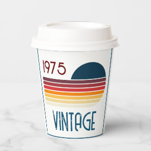 Vintage 1975 Retro Stripe Sun 50th Birthday Paper Cups