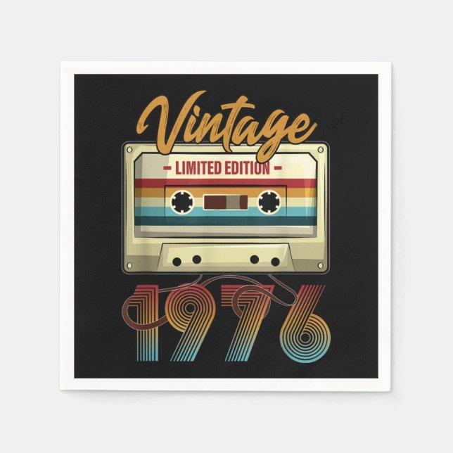 Vintage 1976 45th birthday cassette tape Birthday Napkins (Front)