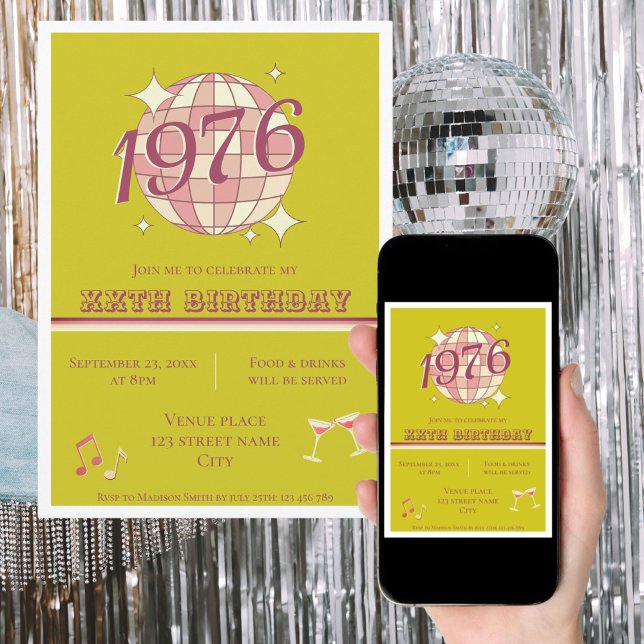Vintage 1976 50th birthday retro green  invitation (Creator Uploaded)