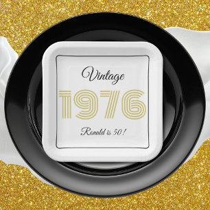 Vintage 1976 Retro Birthday 50th Birthday Name Paper Plates