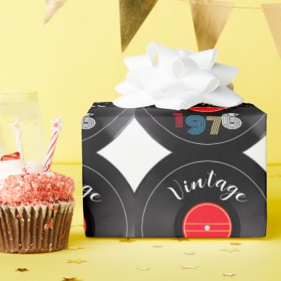 Vintage 1976 Retro Stripe Record 50th Birthday Wrapping Paper