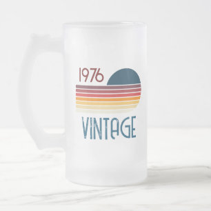 Vintage 1976 Retro Stripe Sun 50th Birthday Frosted Glass Beer Mug