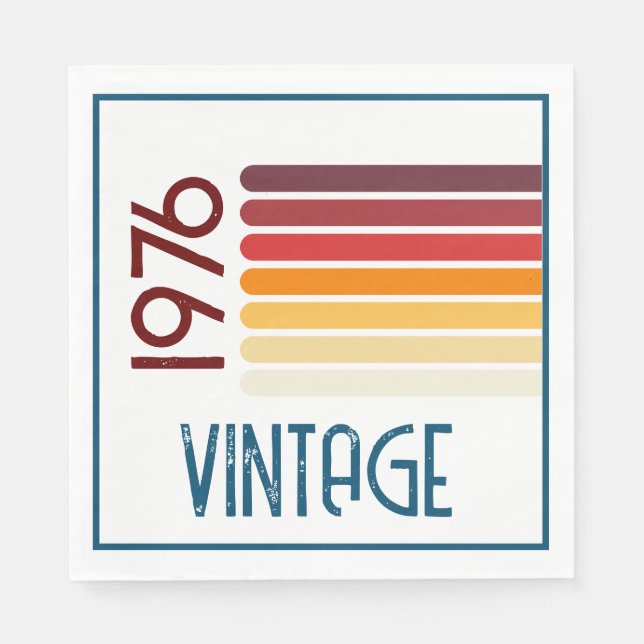 Vintage 1976 Retro Stripe Sun 50th Birthday Napkins (Front)