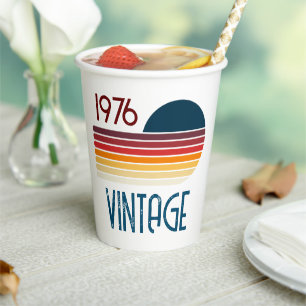 Vintage 1976 Retro Stripe Sun 50th Birthday Paper Cups