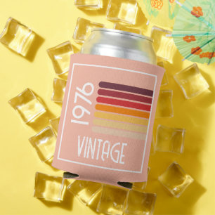 Vintage 1976 Retro Stripe Sun 50th Birthday Pink Can Cooler