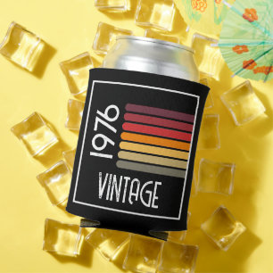 Vintage 1976 Retro Stripe Sun 50th Birthday Pink Can Cooler