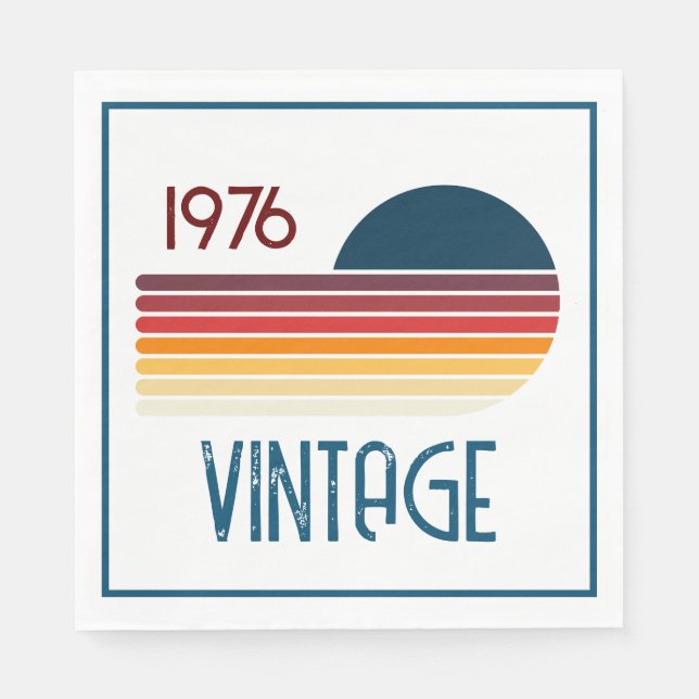 Vintage 1976 Retro Stripe Sun 50th Personalized Napkins (Front)