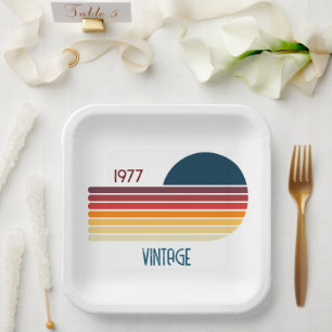 Vintage 1977 Retro Stripe 50th Birthday Sun Paper Plates