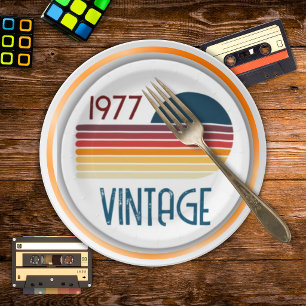 Vintage 1977 Retro Stripe Sun 50th Birthday Paper Plates