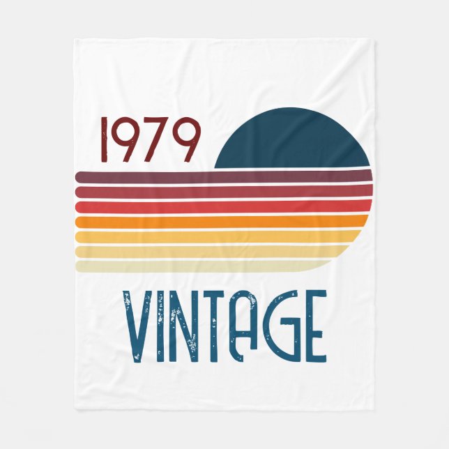 Vintage 1979 Retro Stripe Sun Fleece Blanket (Front)