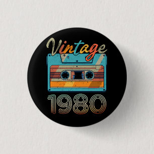 Vintage 1980 Cassette Tape Retro 43rd Birthday 43 Button