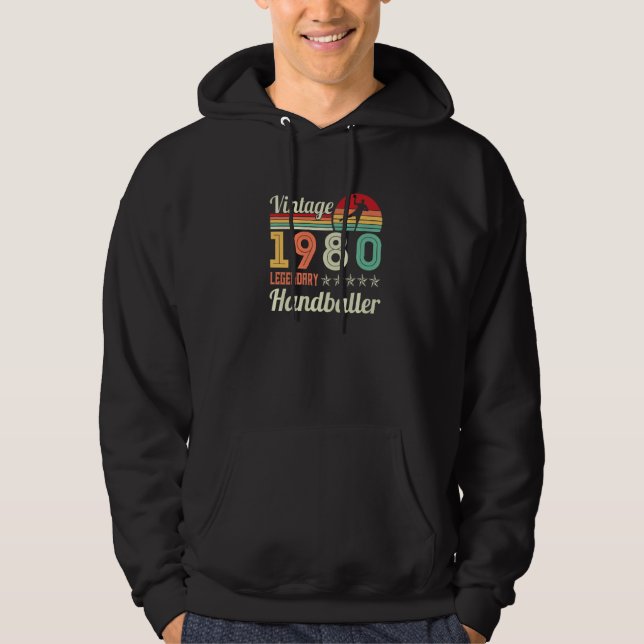 Vintage 1980 Legendary Handballer Handball Player Hoodie (Front)