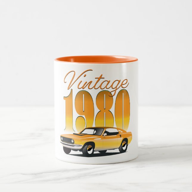Vintage 1980 Retro Car Two-Tone Coffee Mug (Center)