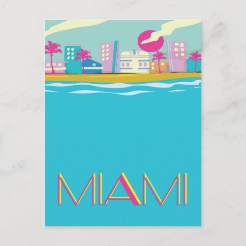 Vintage 1980s Miami Travel poster Postcard