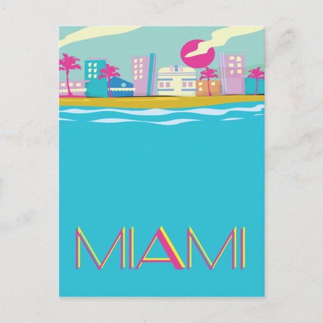 Vintage 1980s Miami Travel poster Postcard (Front)