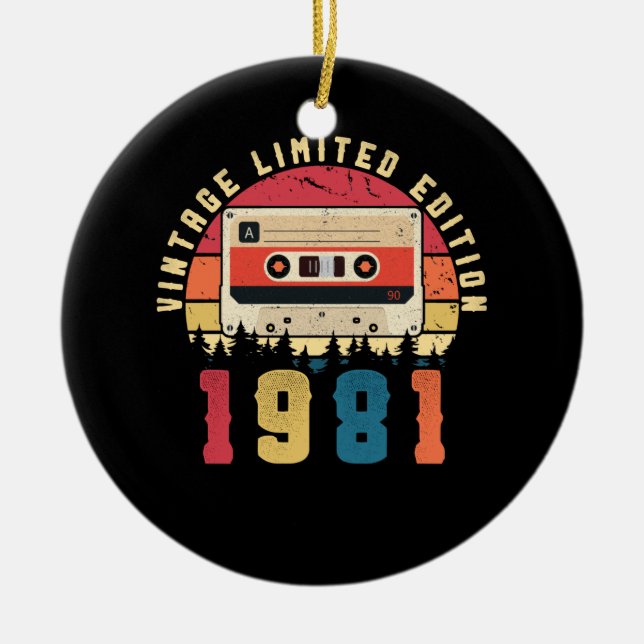 Vintage 1981 Birthday Cassette Tape Ceramic Ornament (Front)