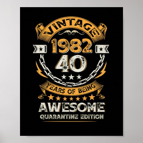 Vintage 1982 40th Birthday 40 Years Old Poster