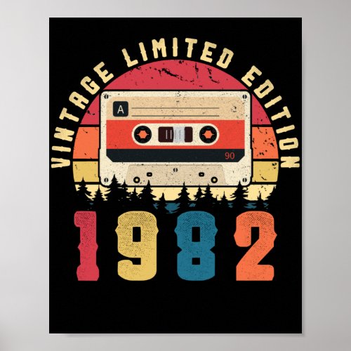 Vintage 1982 Birthday Cassette Tape Poster