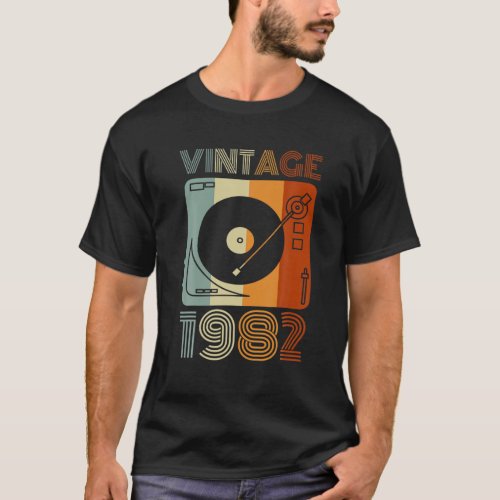 Vintage 1982 Retro Record Player Birthday Vinyl DJ T_Shirt