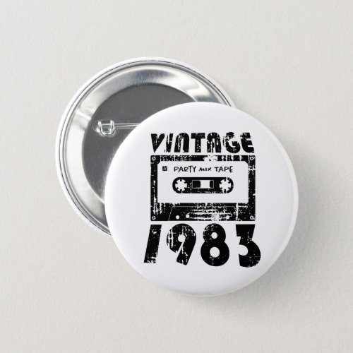 Vintage 1983 40th Birthday Retro Cassette Mix Tape Button