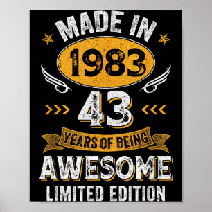 Vintage 1983 43 Years Old Birthday 43rd Birthday M Poster
