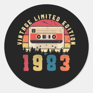 Vintage 1983 Birthday Cassette Tape Classic Round Sticker