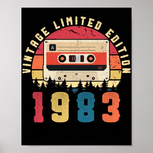 Vintage 1983 Birthday Cassette Tape Poster