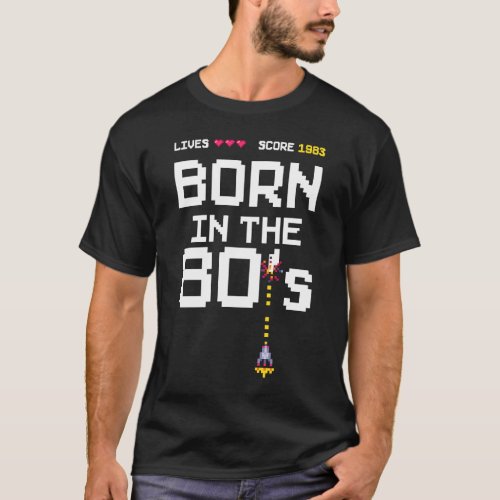 Vintage 1983 Born in the 80s Retro Arcade Birthda T_Shirt