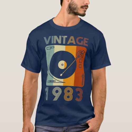 Vintage 1983 Retro Record Player Birthday Vinyl T_Shirt