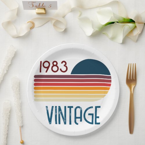 Vintage 1983 Retro Stripe Sun 40th Birthday Paper Plates